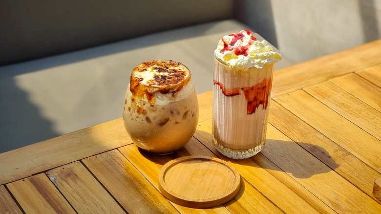 Frappe iced coffee and berry milkshake