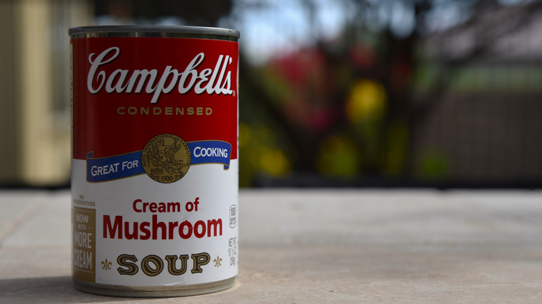 A can of Campbell's Cream of Mushroom soup