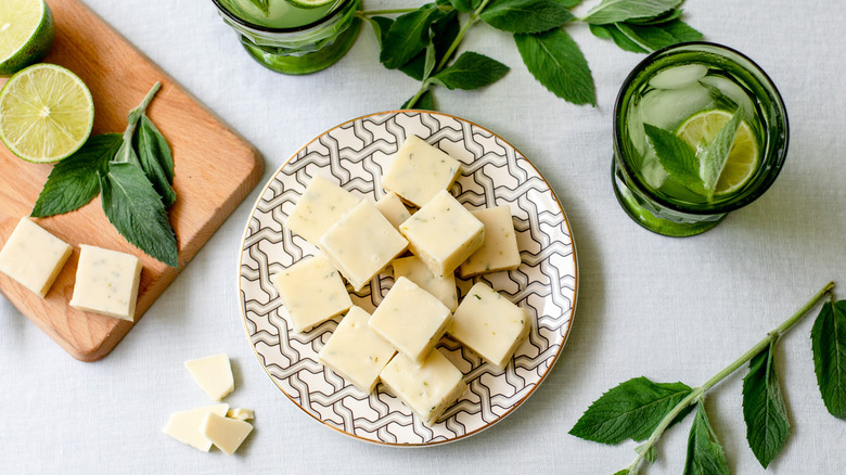 cubed fudge on plate