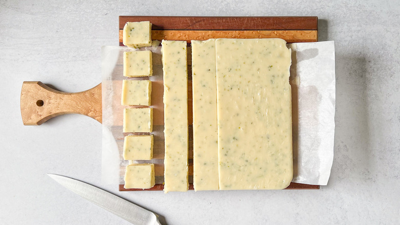 sliced fudge on cutting board