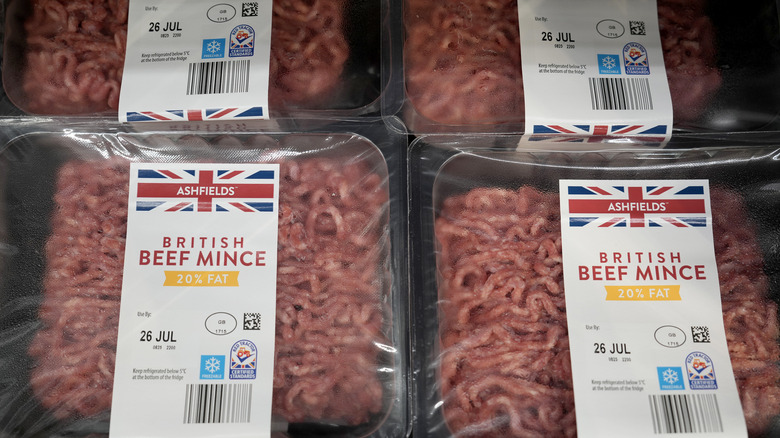 Packs of labeled ground beef