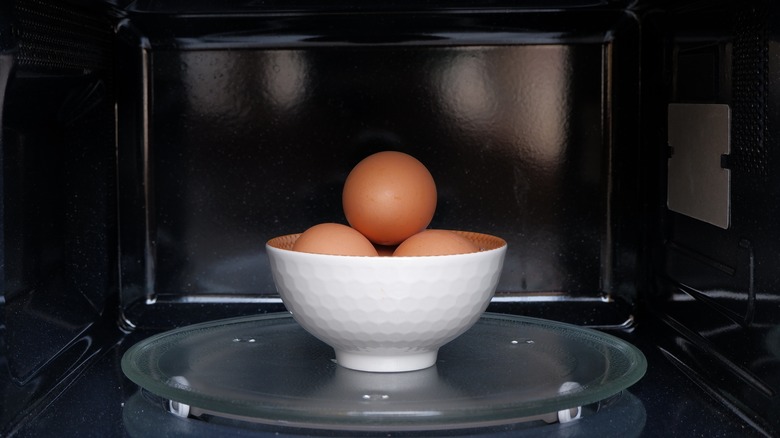 bowl of eggs in microwave
