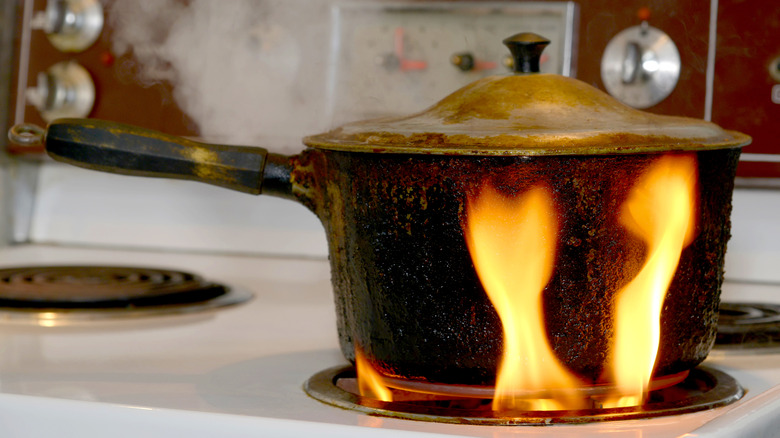 pot burning on stove