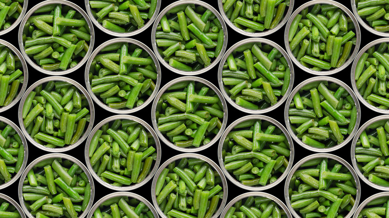 open tins of green beans