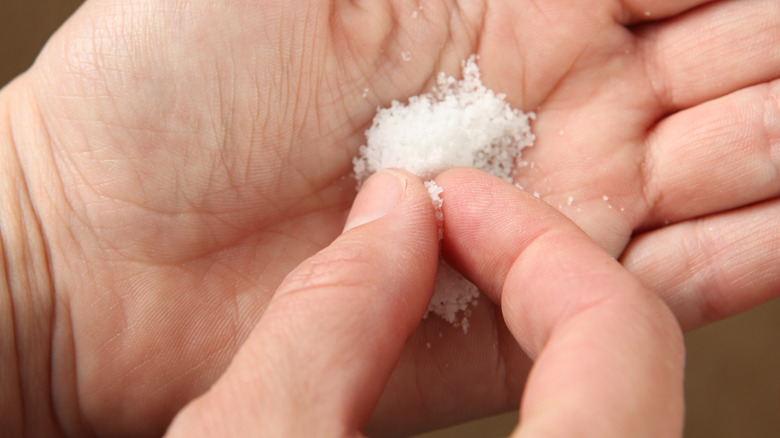 measuring salt in hand