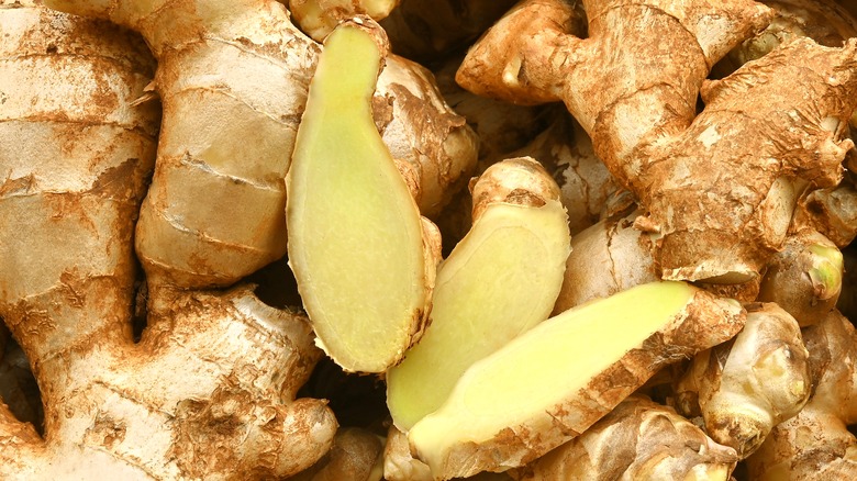 partially peeled raw ginger