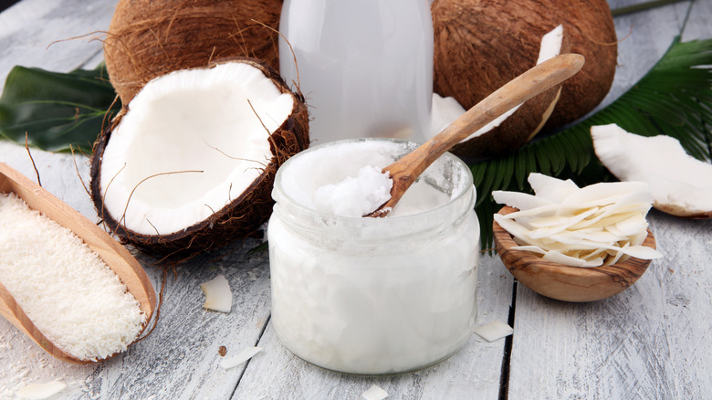 Solid coconut oil and coconuts