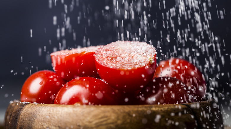 Tomatoes sprinkled with salt