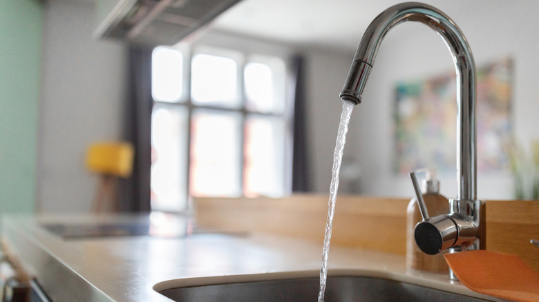 Kitchen faucet with water running