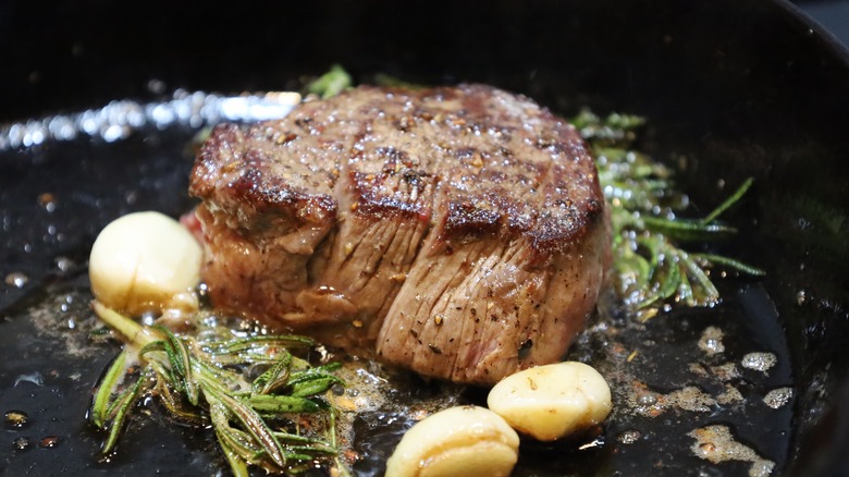 steak cooked in garlic butter