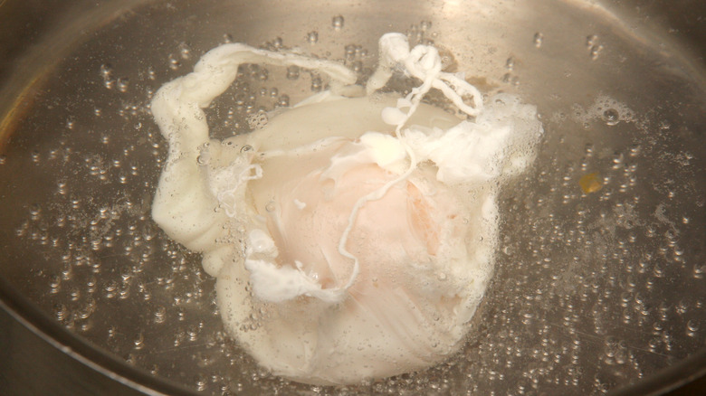 egg poaching in water