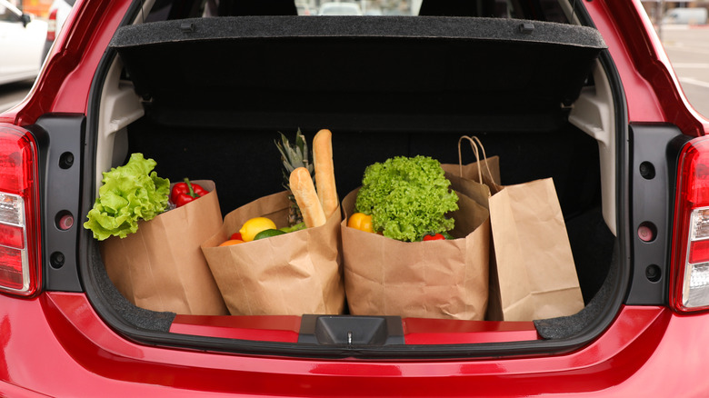 groceries in car trunk