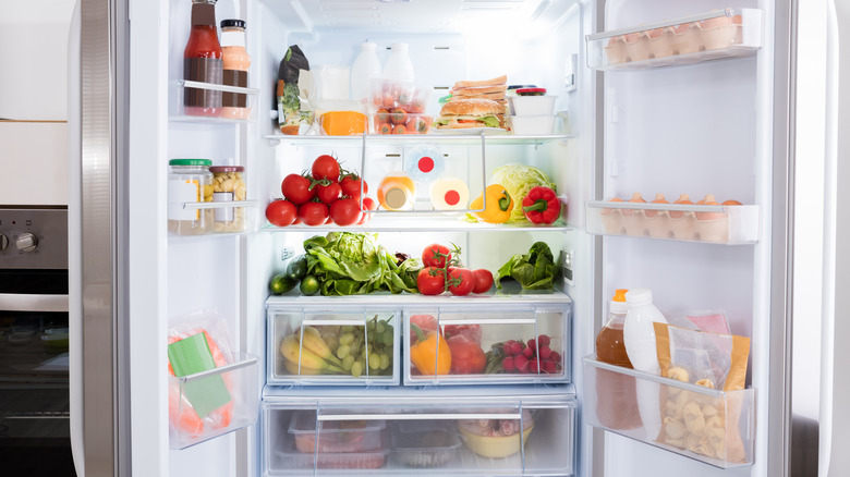 open fridge full of food