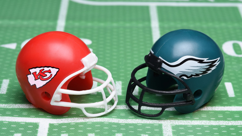 Kansas City Chiefs and Philadelphia Eagles mini helmets