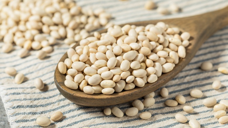 White beans on spoon