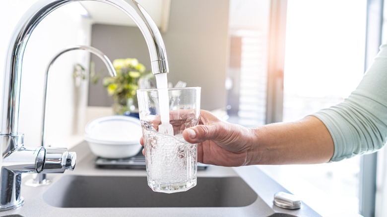 tap water filling up glass