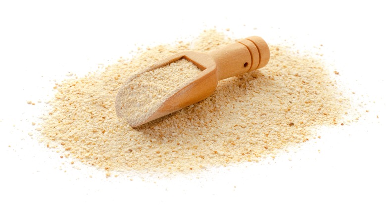 Dry breadcrumbs on a white background