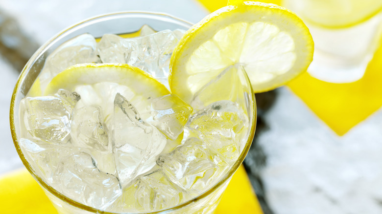 Lemon vodka drink with ice