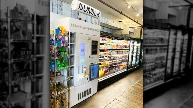 A Numilk kiosk in a grocery store