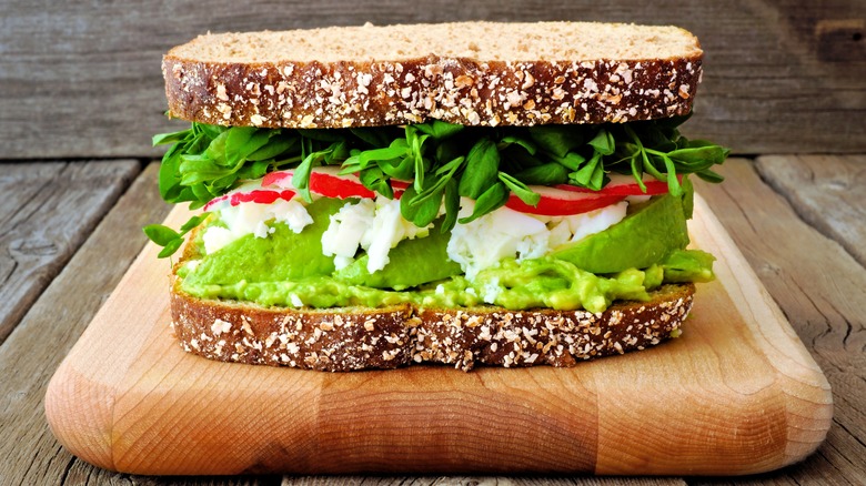 Whole grain California sandwich with avocado and sprouts
