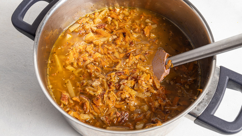 vegetables and broth in pot