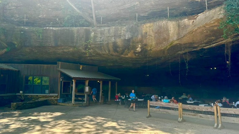 Rattlesnake Saloon patio seating with cave in the background