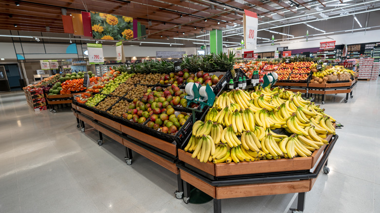 banana display in a supermarket