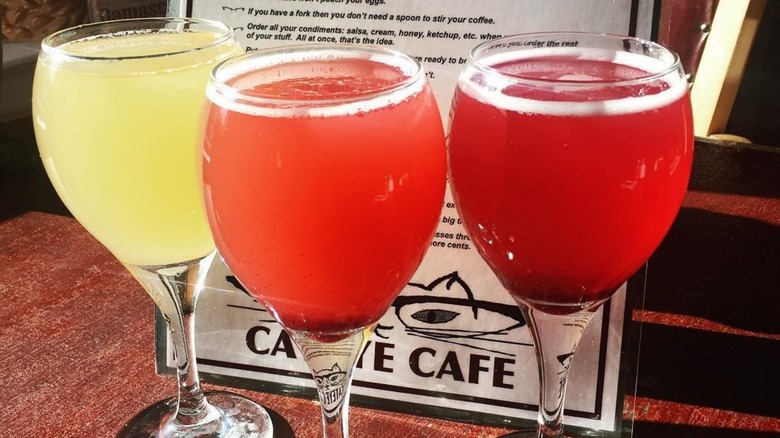 Brunch cocktails are displayed at the Cateye Cafe.