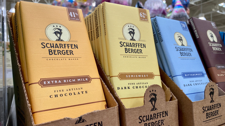 Bars of Scharffen Berger chocolate store display