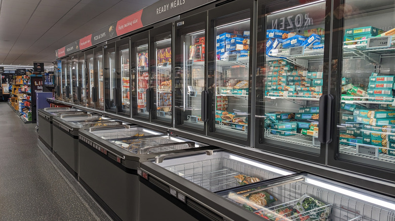 Food is stored in the refrigerator section at Aldi.