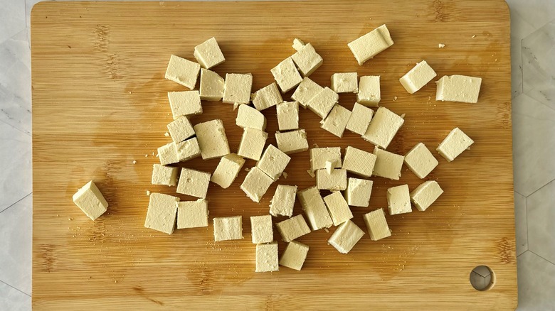 tofu chunks on board
