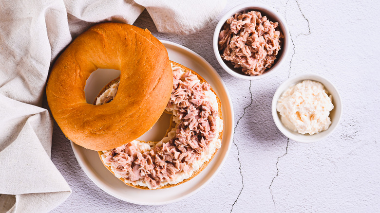 Tuna salad on a bagel