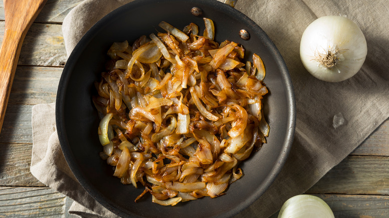 Frying pan of caramelized onions