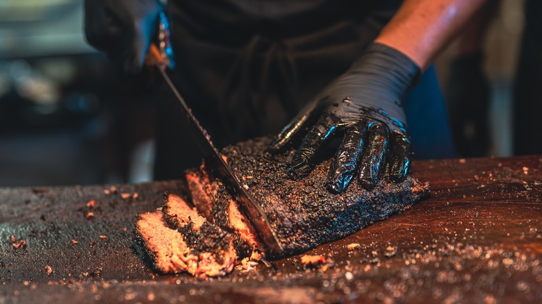 Brisket being sliced