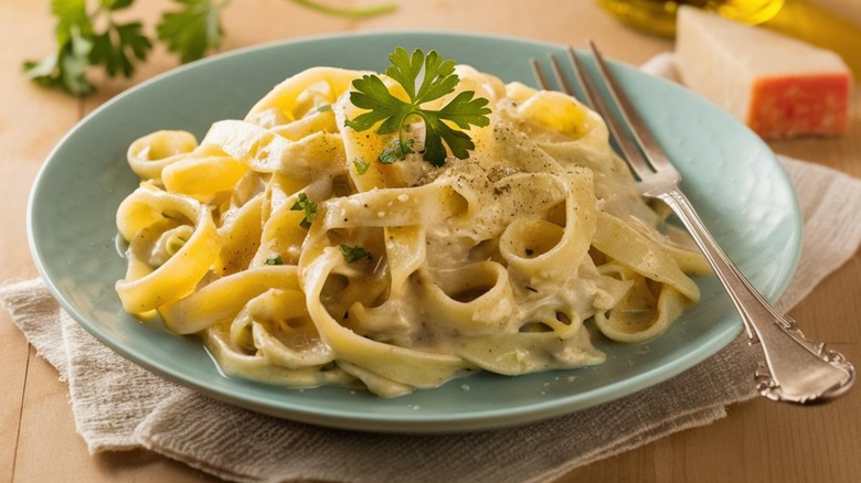 Fettuccine Alfredo in bowl