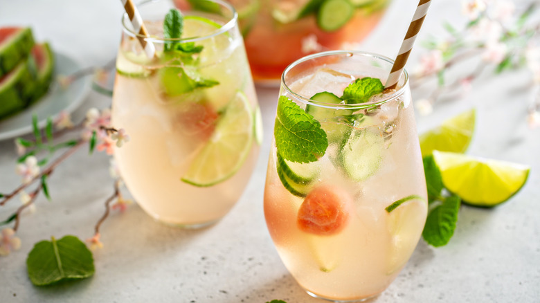 white wine sangria with cucumber, mint, and watermelon