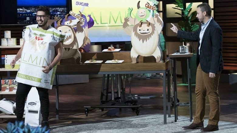 Alfonso Tejada and person in Palmini costume on Shark Tank