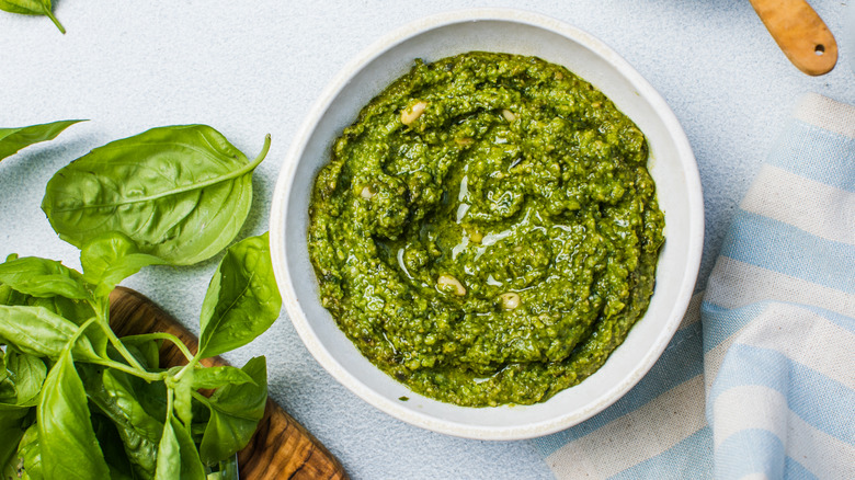 Bowl of basil pesto