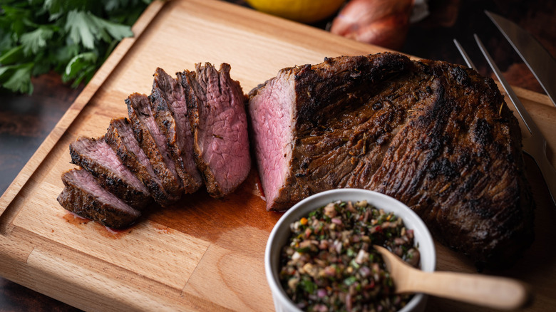 Tri-tip roast on cutting board