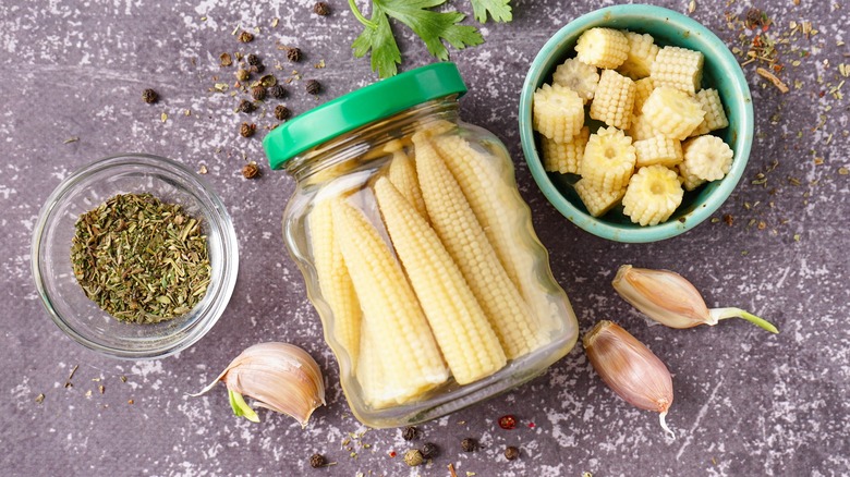 pickled small corn cobs