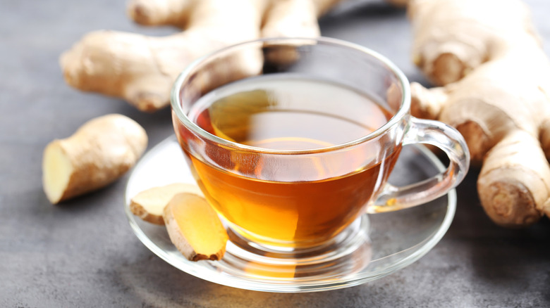 Ginger tea in glass cup