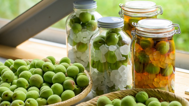 Jars and baskets of ume