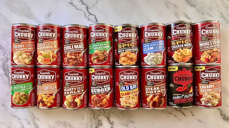 Campbell's Chunky variety of canned soup on counter