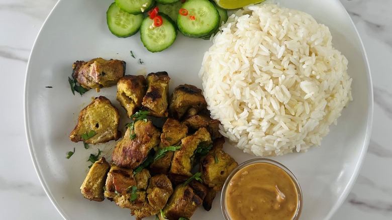 pork satay sauce cucumber rice