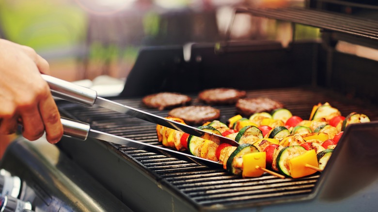 vegetable skewers on barbeque grill