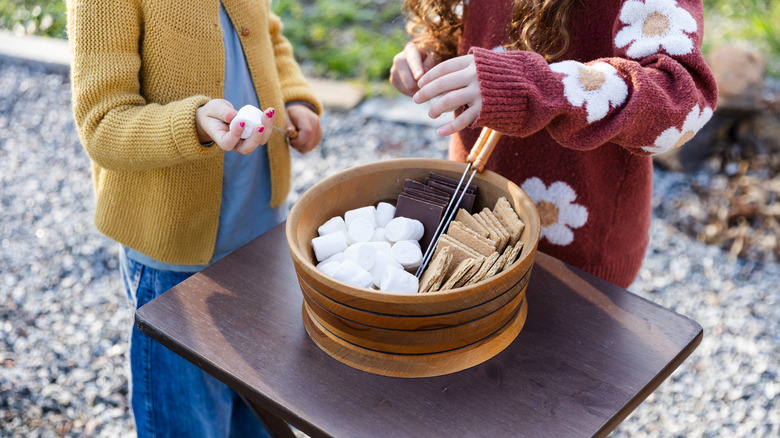 Kids making s'mores