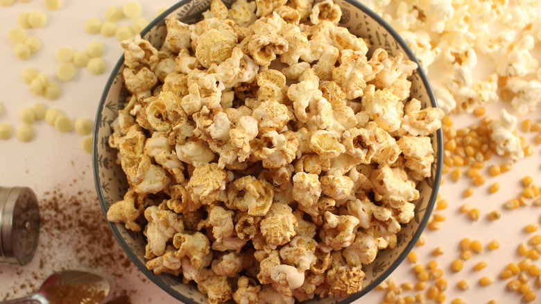 Bowl of pumpkin spiced popcorn