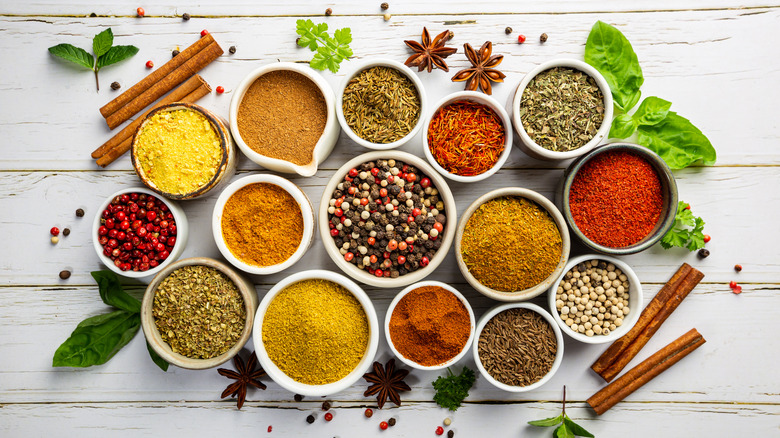 Assorted Indian spices in bowls