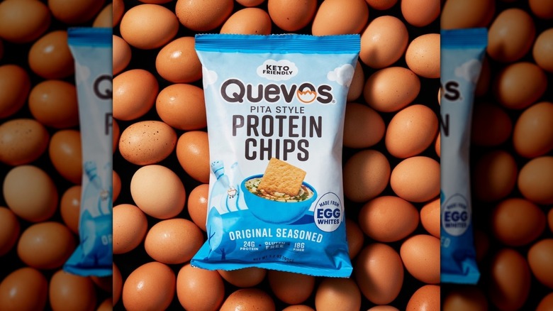 A bag of original Quevos on a bed of eggs