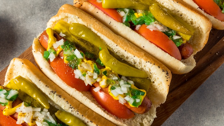 Chicago style hot dogs